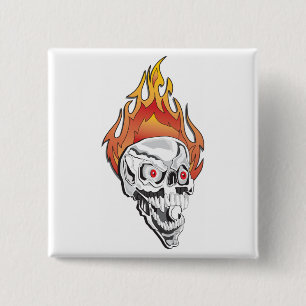 Flaming Skull 15 Cm Square Badge