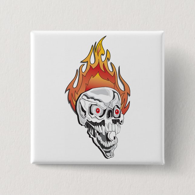 Flaming Skull 15 Cm Square Badge (Front)