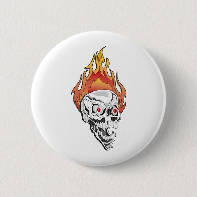 Flaming Skull 6 Cm Round Badge (Front)