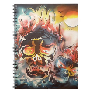 flaming skull abstract art notebook