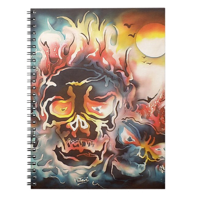 flaming skull abstract art notebook (Front)