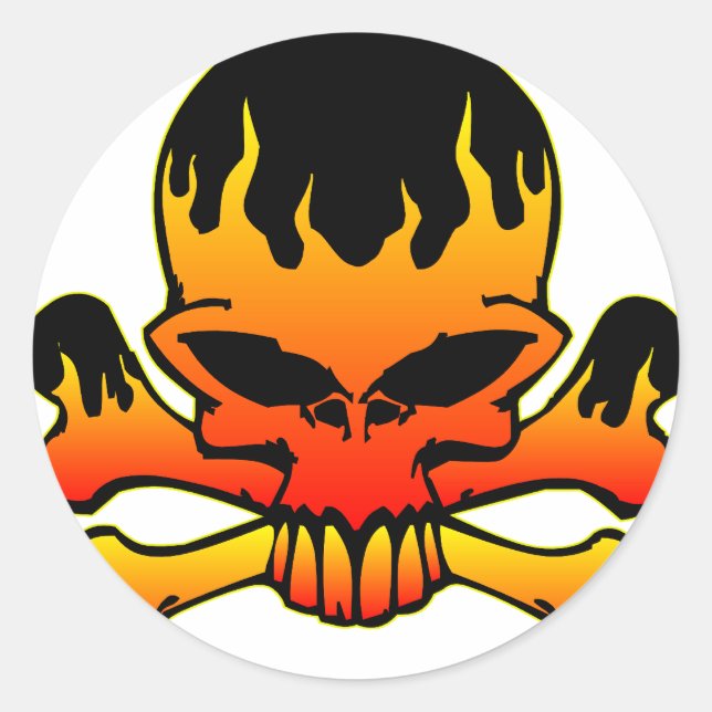 Flaming Skull and Crossbones Classic Round Sticker (Front)