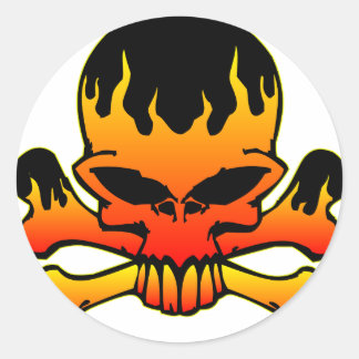 Flaming Skull and Crossbones Classic Round Sticker