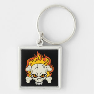 Flaming Skull and Crossbones Key Ring