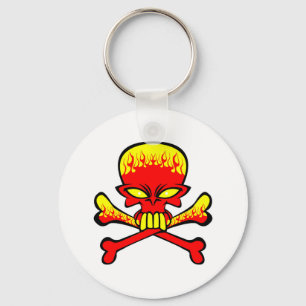 Flaming Skull and Crossbones Key Ring