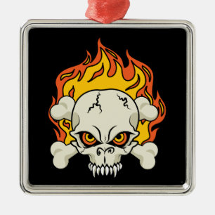 Flaming Skull and Crossbones Metal Tree Decoration