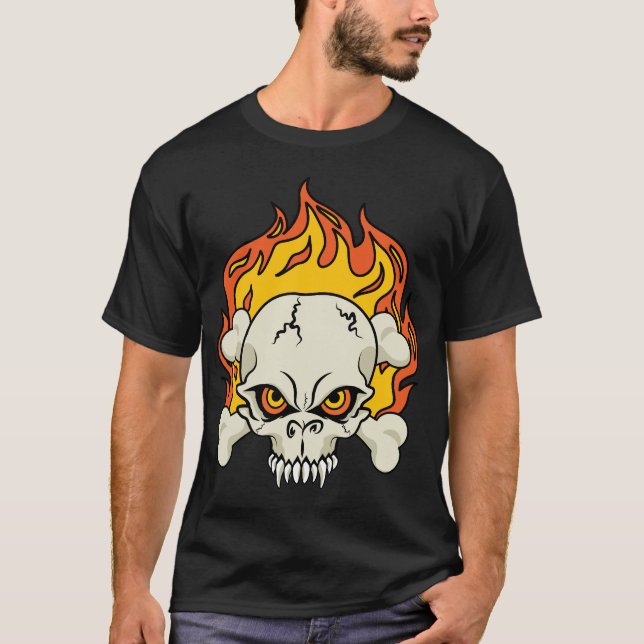 Flaming Skull and Crossbones T-Shirt (Front)