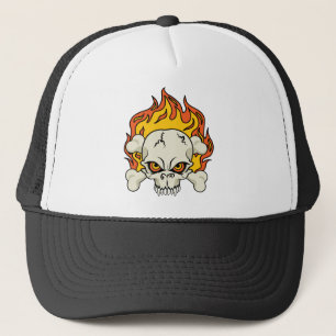 Flaming Skull and Crossbones Trucker Hat