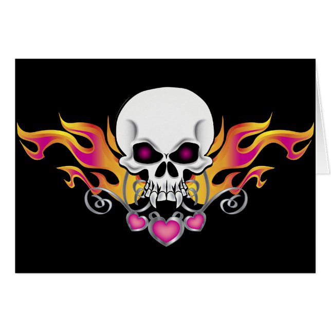 Flaming Skull and Hearts (Front Horizontal)