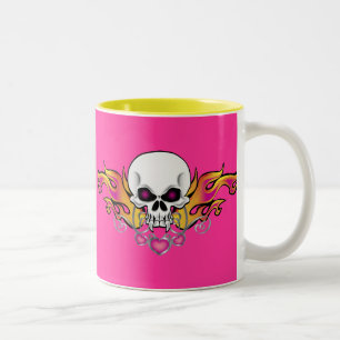 Flaming Skull and Hearts Two-Tone Coffee Mug