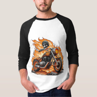Flaming Skull bike Rock & Roll Emblem T-Shirt