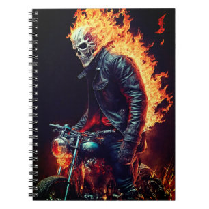 Flaming Skull Biker Motorcycle Spiral Notebook