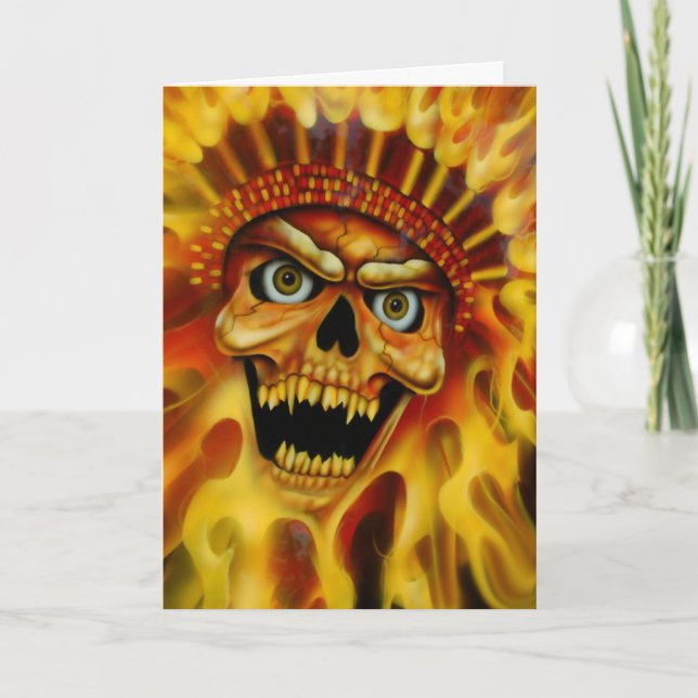 Flaming Skull Chief Birthday Card (Front)