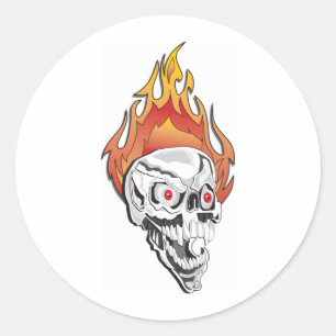 Flaming Skull Classic Round Sticker