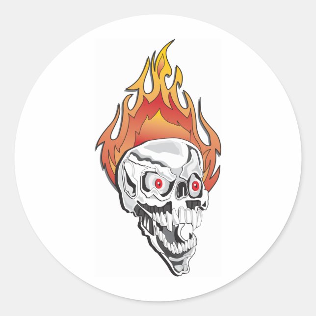 Flaming Skull Classic Round Sticker (Front)