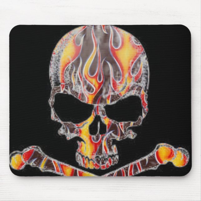Flaming Skull & Crossbones Mousepad (Front)