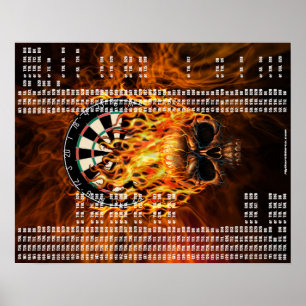 Flaming Skull Darts Out Chart Poster