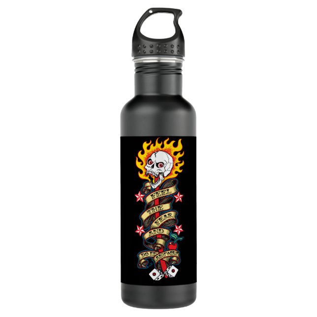 Flaming Skull Feel the Fear 710 Ml Water Bottle (Front)