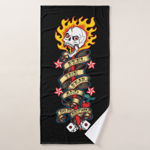 Flaming Skull Feel the Fear Bath Towel