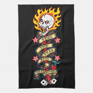 Flaming Skull Feel the Fear Tea Towel