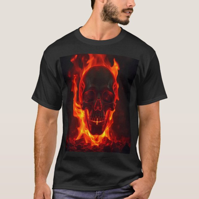 Flaming Skull Fire T-Shirt (Front)