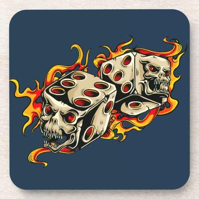 Flaming Skull Lucky Dice. Coaster (Front)