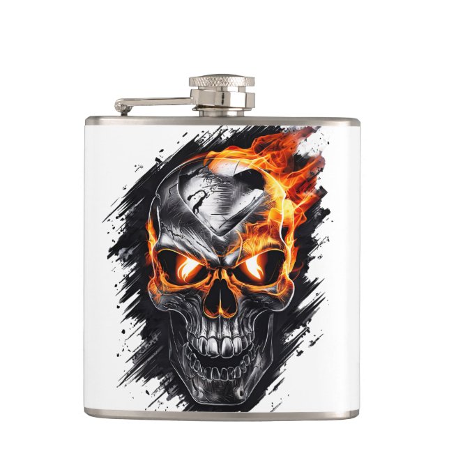 Flaming Skull - Metal Engraving Art #1 Hip Flask (Front)