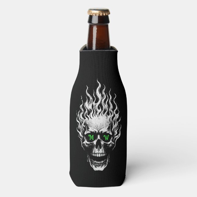 Flaming Skull Personalised Bottle Cooler (Bottle Front)