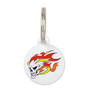 Flaming Skull Pet Tag