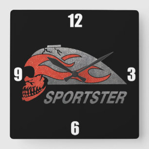 Flaming Skull Tank Square Wall Clock