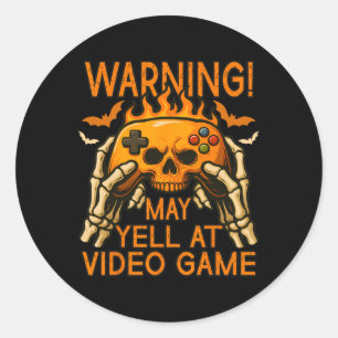 Flaming Skull With Hands Controller Halloween Game Classic Round Sticker