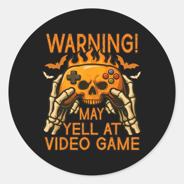Flaming Skull With Hands Controller Halloween Game Classic Round Sticker (Front)
