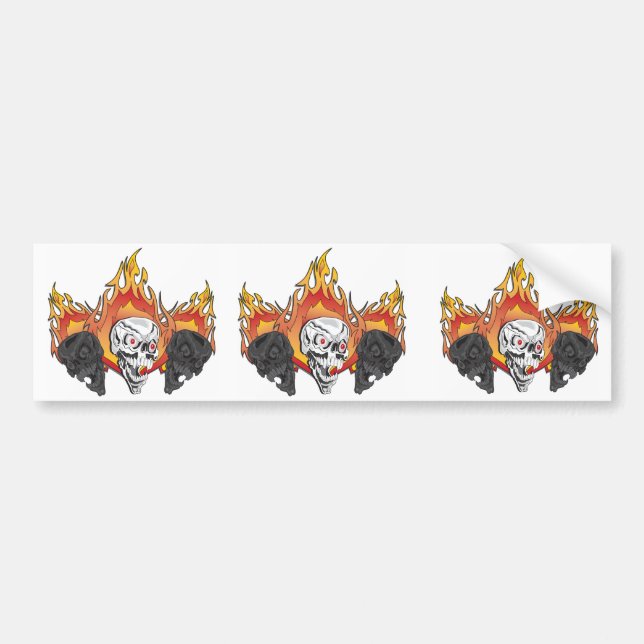 Flaming Skulls Bumper Sticker (Front)