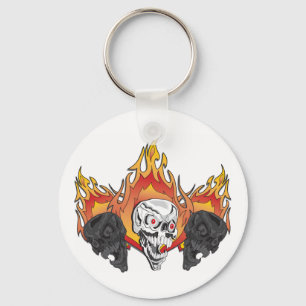 Flaming Skulls Key Ring