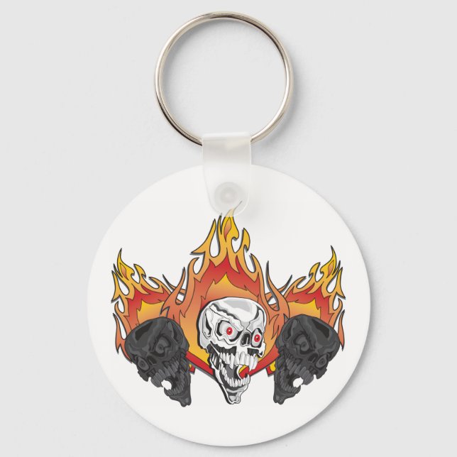 Flaming Skulls Key Ring (Front)