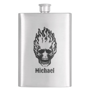 Flaming Skulls Personalised Hip Flask