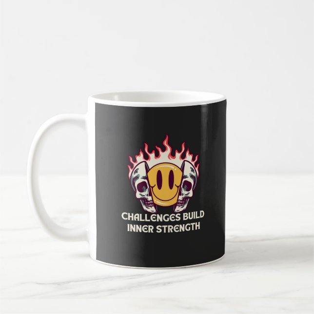 Flaming Smiley Face with Skulls – Motivational Inn Coffee Mug (Left)