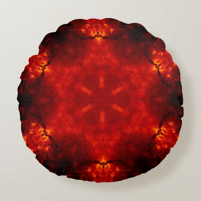 Flaming Snowflake Orange Gradient Kaleidoscope Round Cushion (Front)