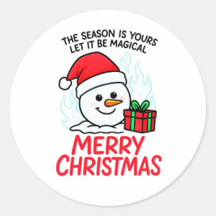 Flaming Snowman Christmas Festive Vinyl Decal Classic Round Sticker
