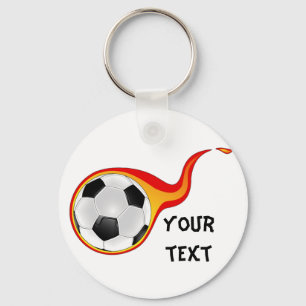 flaming soccer ball key ring