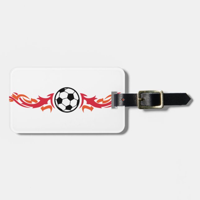 Flaming Soccer Ball Luggage Tag (Front Horizontal)