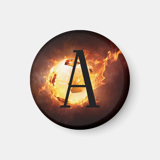 Flaming Soccer Ball Monogram Football Magnet (Front)