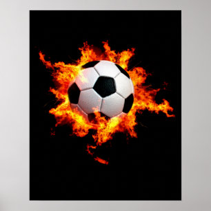 Flaming Soccer Ball Poster
