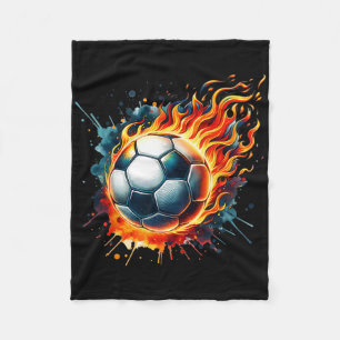 Flaming Soccer Ll On Fire Colourful Splash Sports Fleece Blanket