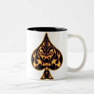 Flaming Spade Skull Two-Tone Coffee Mug