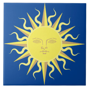 Flaming Sun Face Template Ceramic Tile