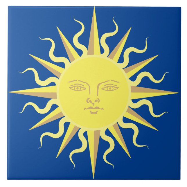 Flaming Sun Face Template Ceramic Tile (Front)