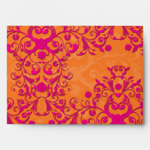 Flaming Tangerine Tango Orange and Pink Damask Envelope