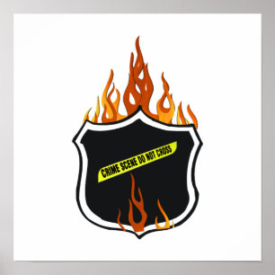 Flaming Tattoo Police Badge Poster