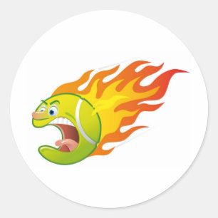 Flaming Tennis Ball Classic Round Sticker